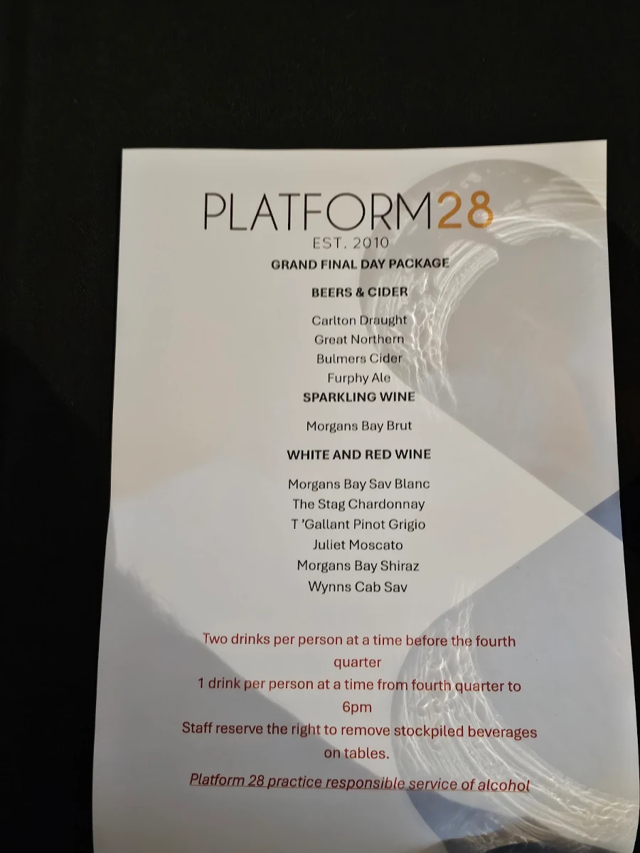 Menu, Platform 28