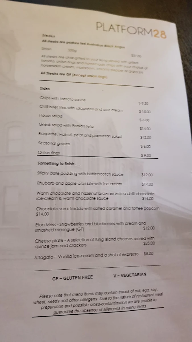 Menu, Platform 28