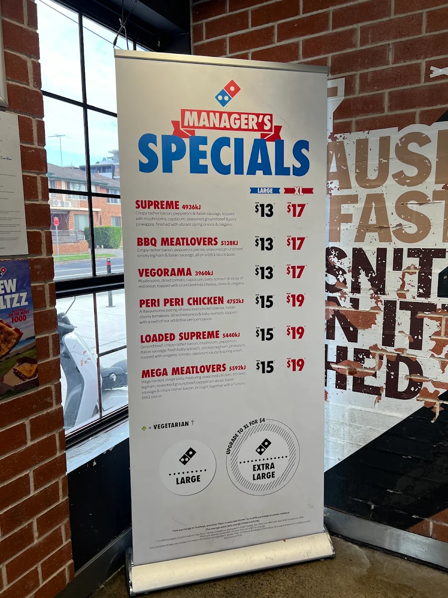 Menu, Domino's Pizza Parramatta