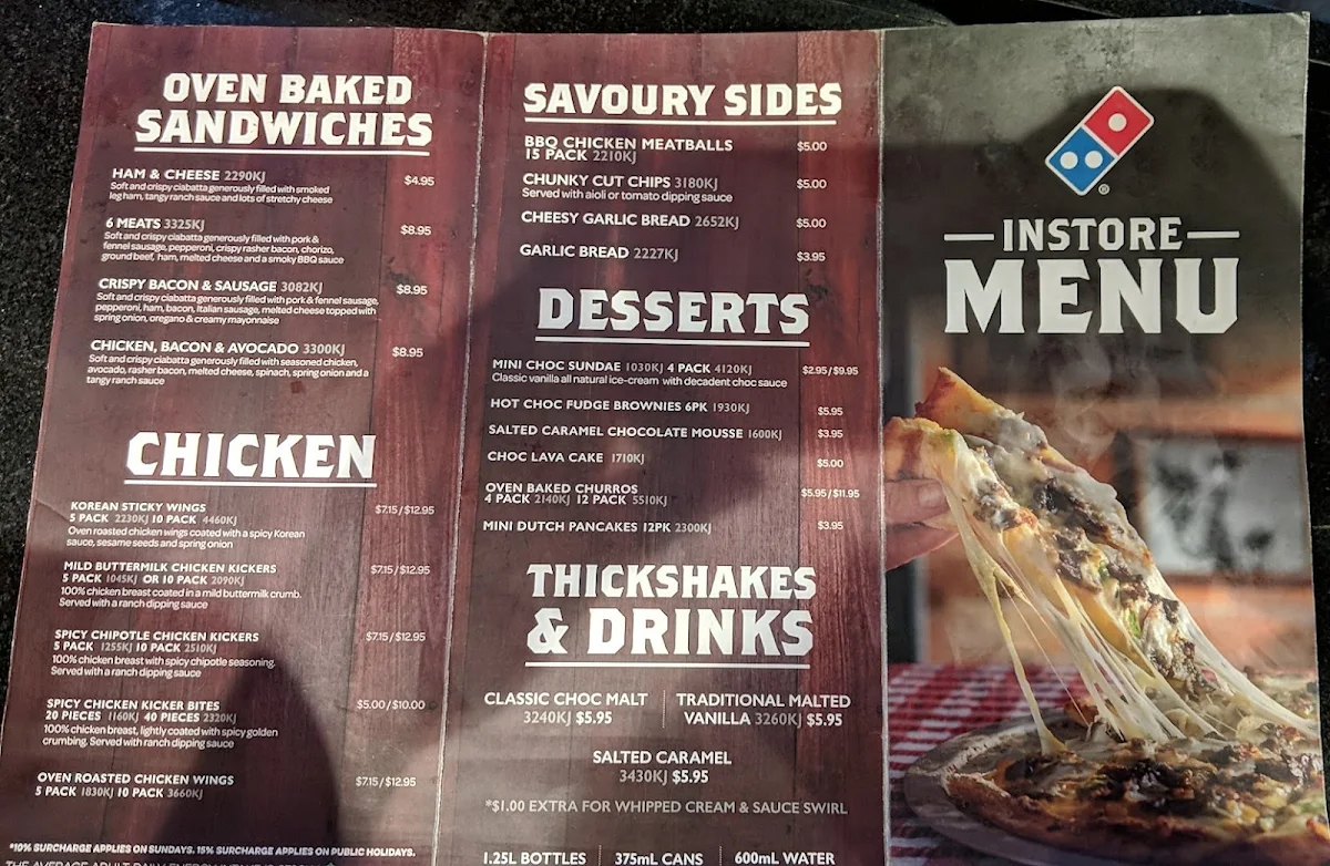 Menu, Domino's Pizza Parramatta