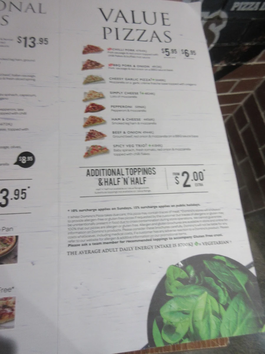 Menu, Domino's Pizza Parramatta