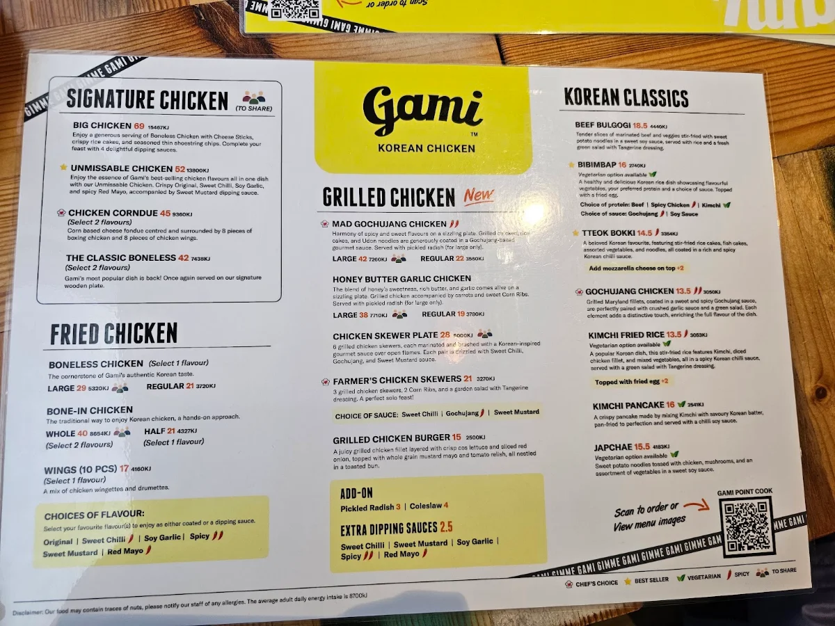 Menu, Gami Chicken