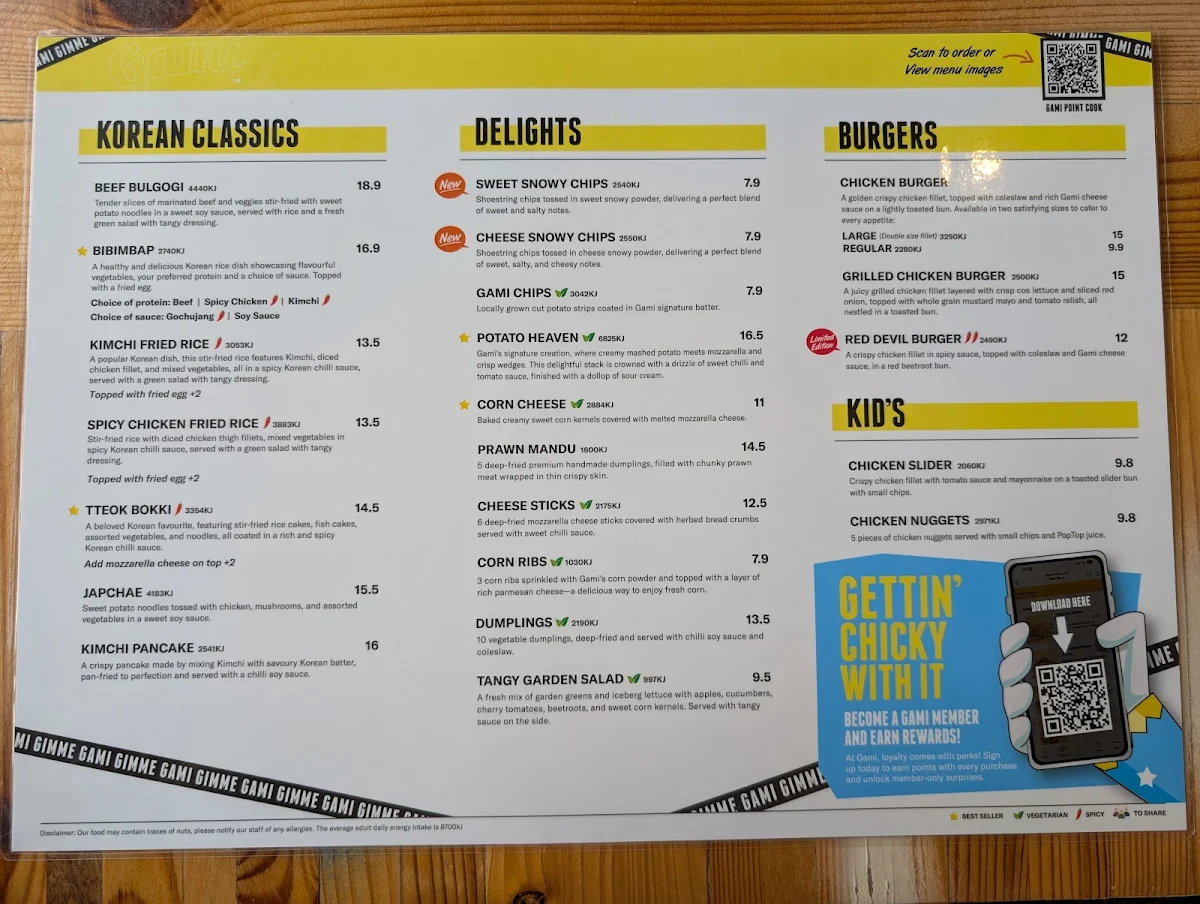 Menu, Gami Chicken