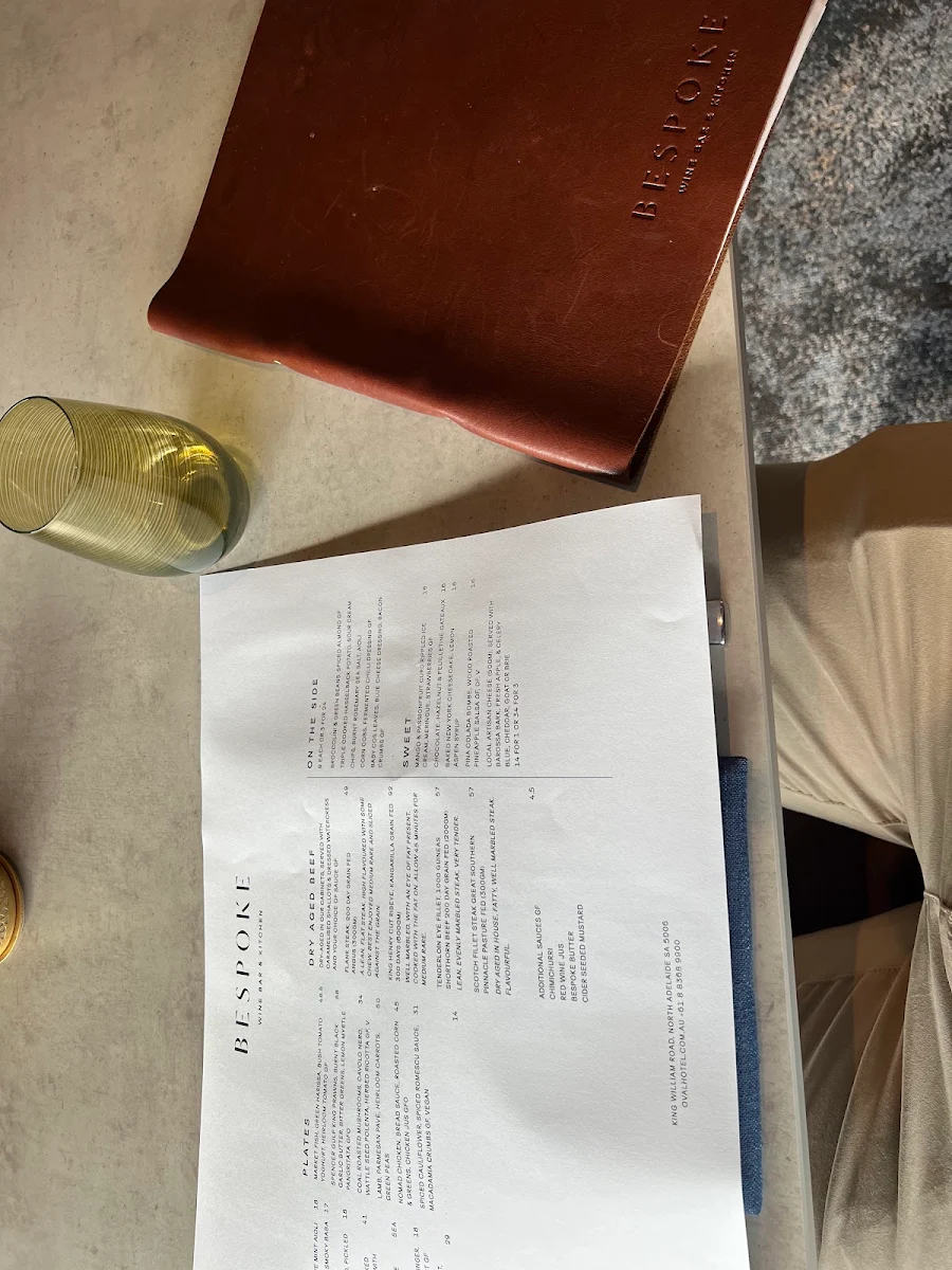 Menu, Bespoke Wine Bar & Kitchen