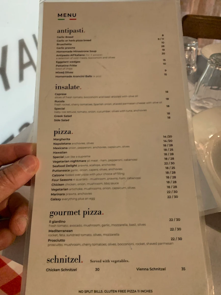 Menu, Zio Pino Pizzeria