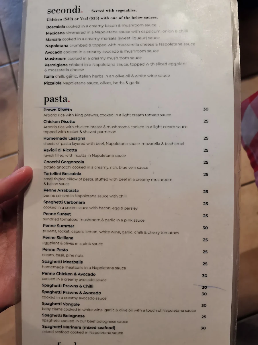 Menu, Zio Pino Pizzeria