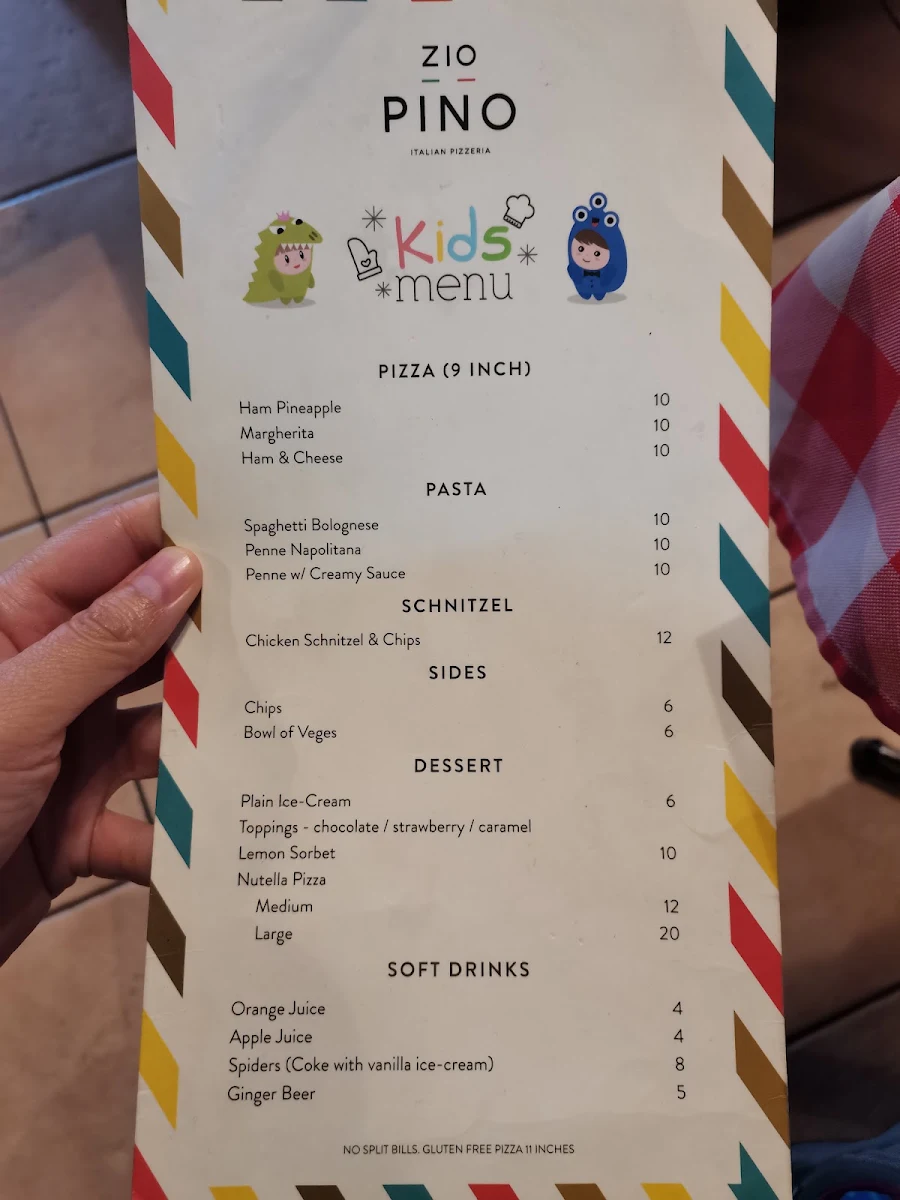Menu, Zio Pino Pizzeria