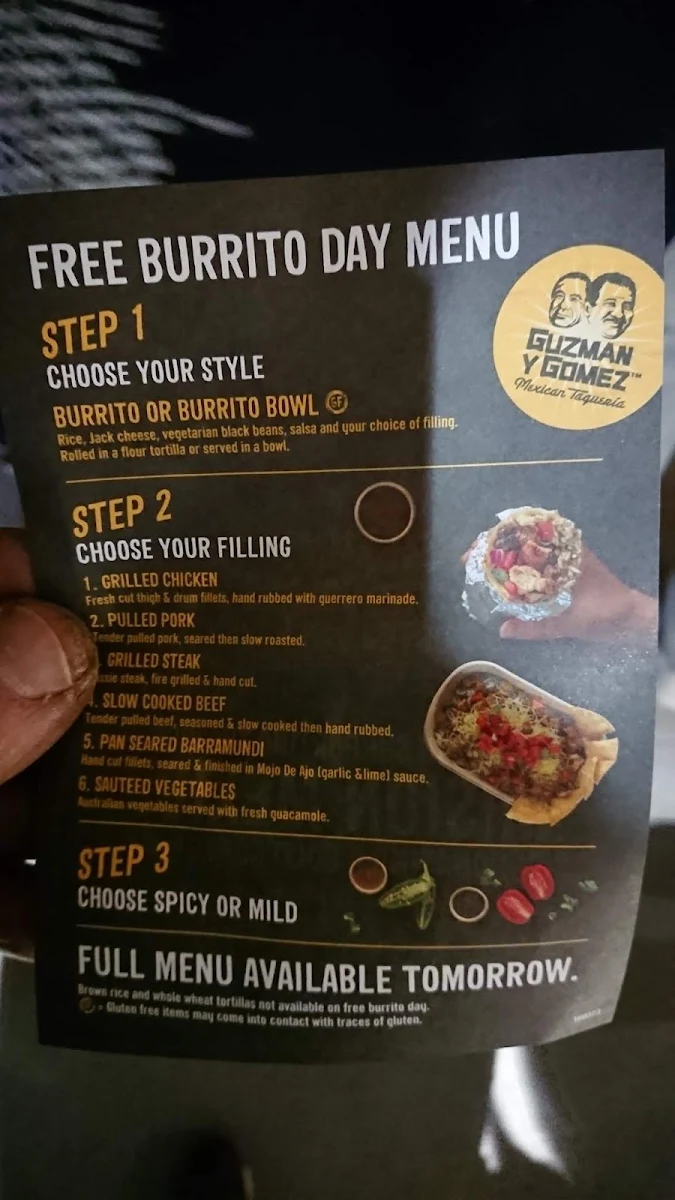 Menu, Guzman y Gomez - Moorabbin