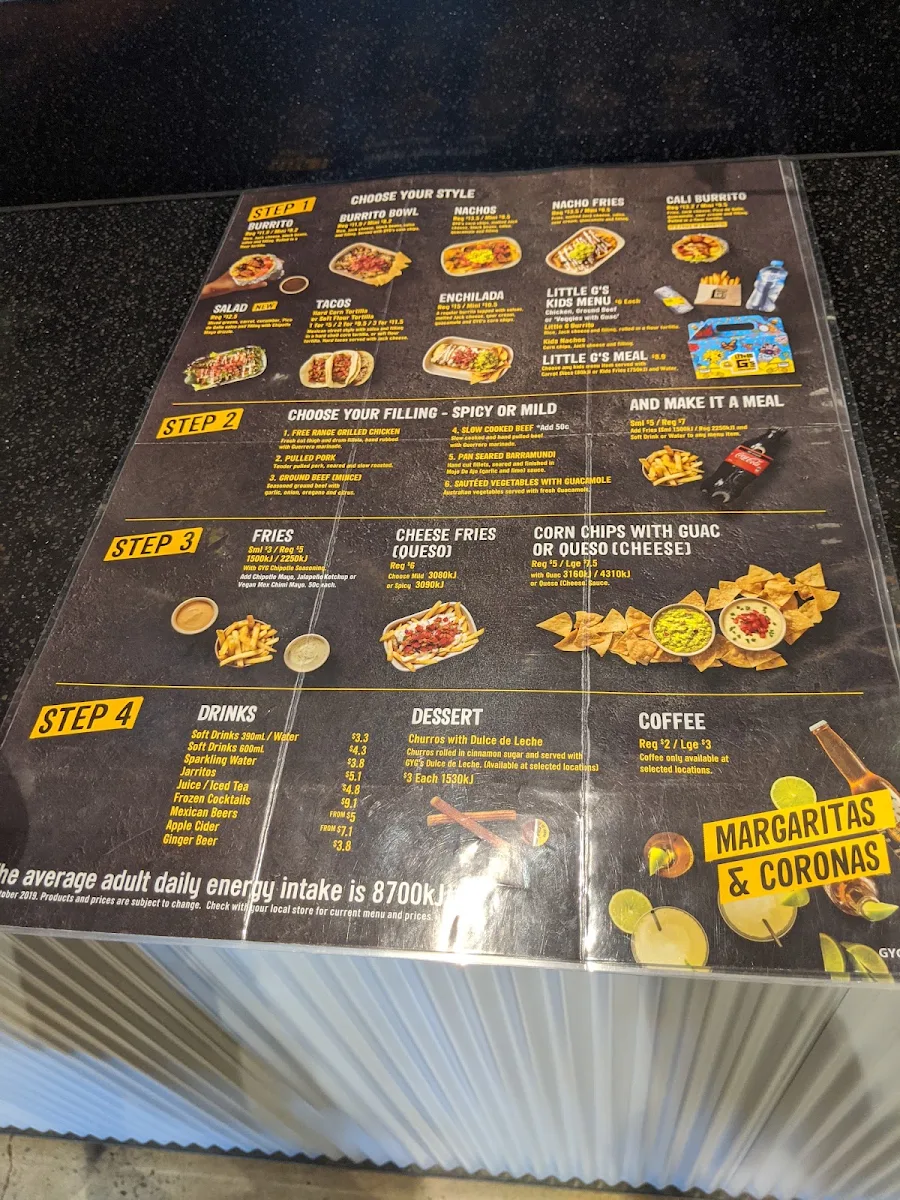 Menu, Guzman y Gomez - Moorabbin