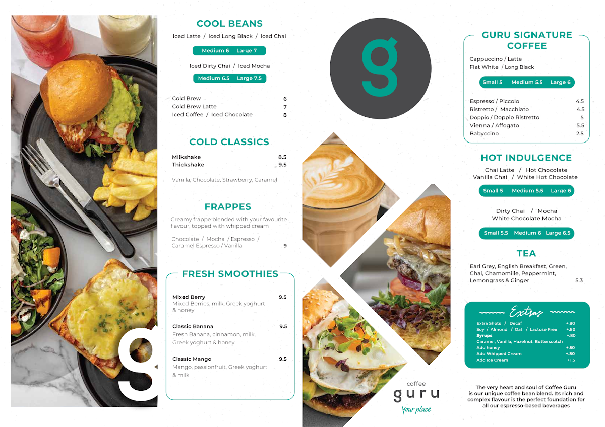 Menu, Coffee Guru Bonner