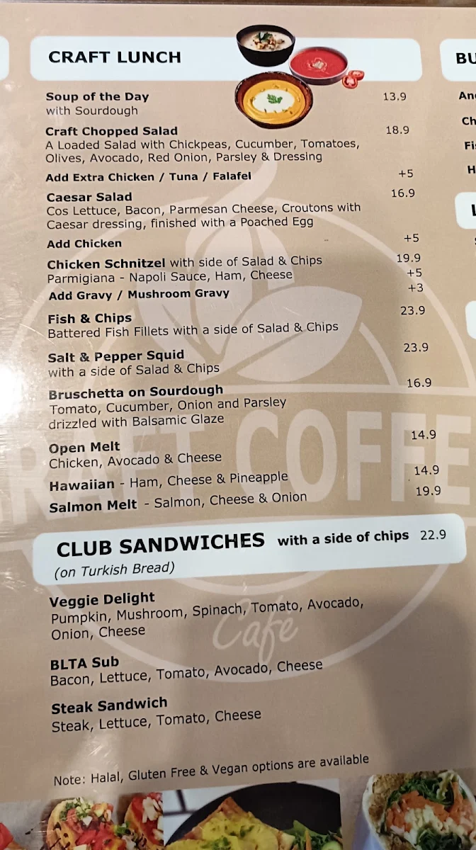 Menu, Craft Coffee Cafe Mount Barker