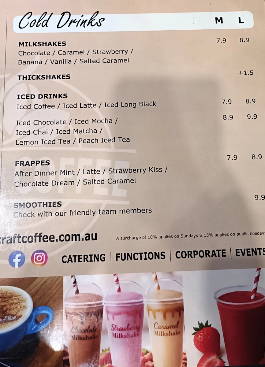 Menu, Craft Coffee Cafe Mount Barker