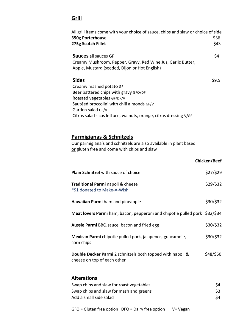 Menu, The Shoreline Hotel Accommodation - Howrah