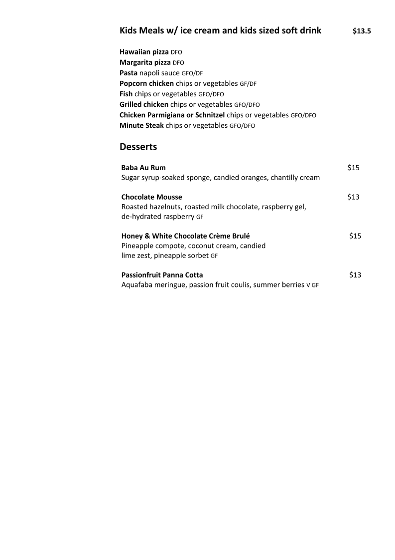 Menu, The Shoreline Hotel Accommodation - Howrah