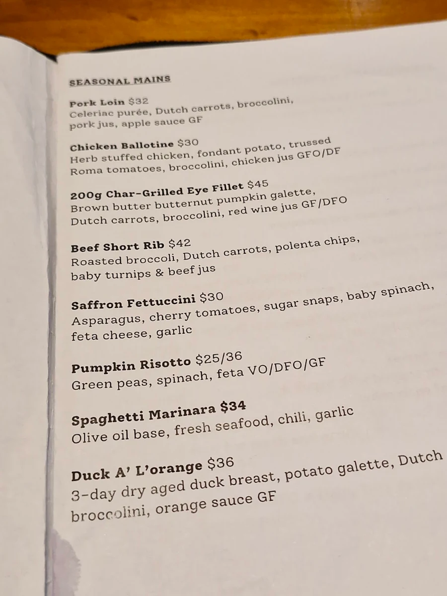 Menu, The Shoreline Hotel Accommodation - Howrah