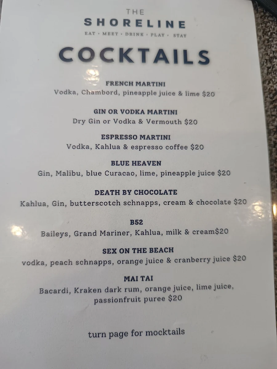 Menu, The Shoreline Hotel Accommodation - Howrah