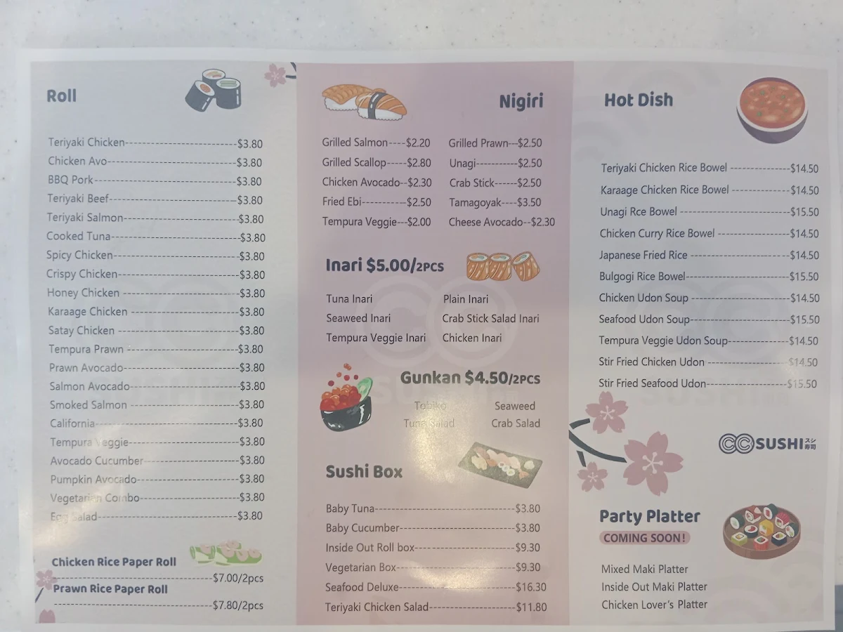 Menu, CC SUSHI