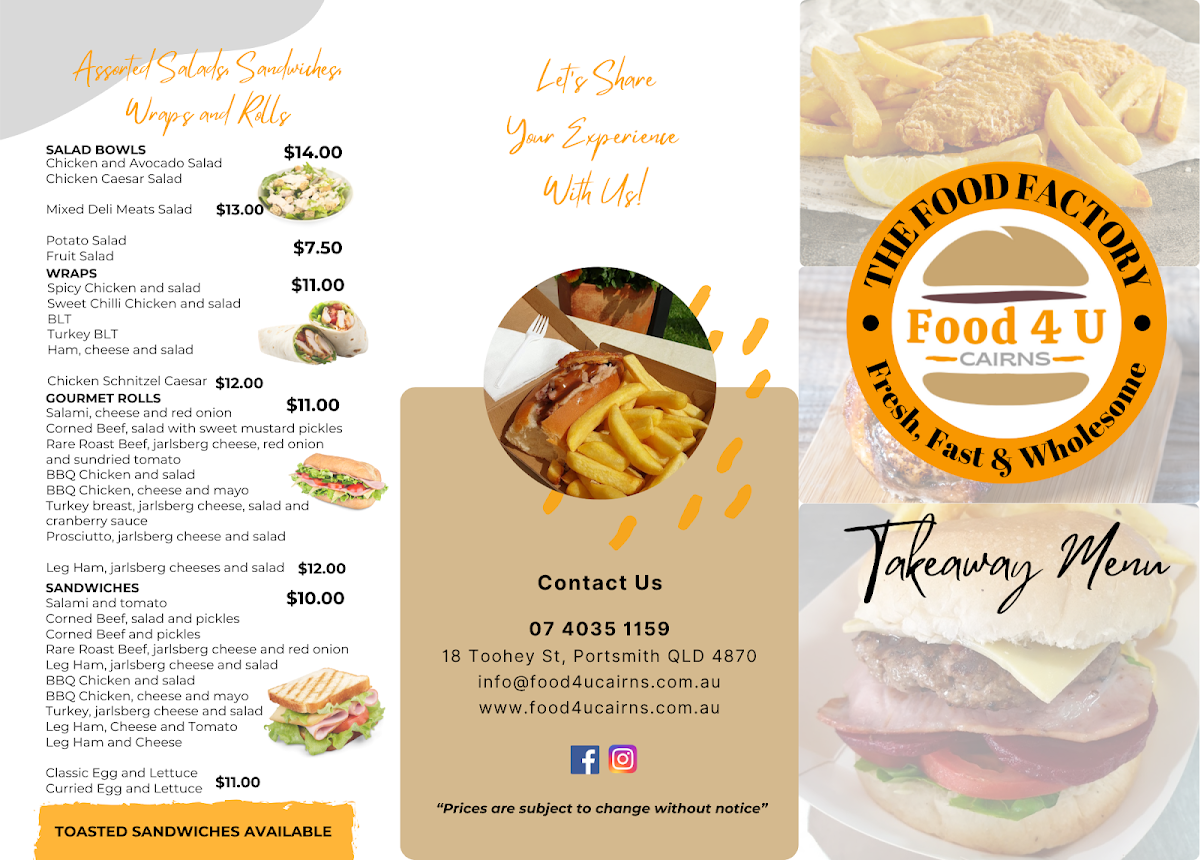 Menu, Food4u Cairns
