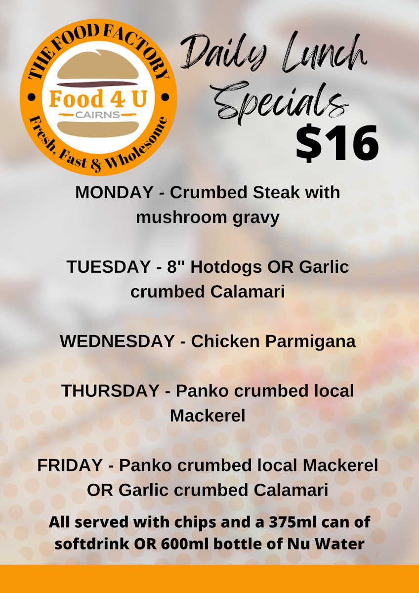 Menu, Food4u Cairns