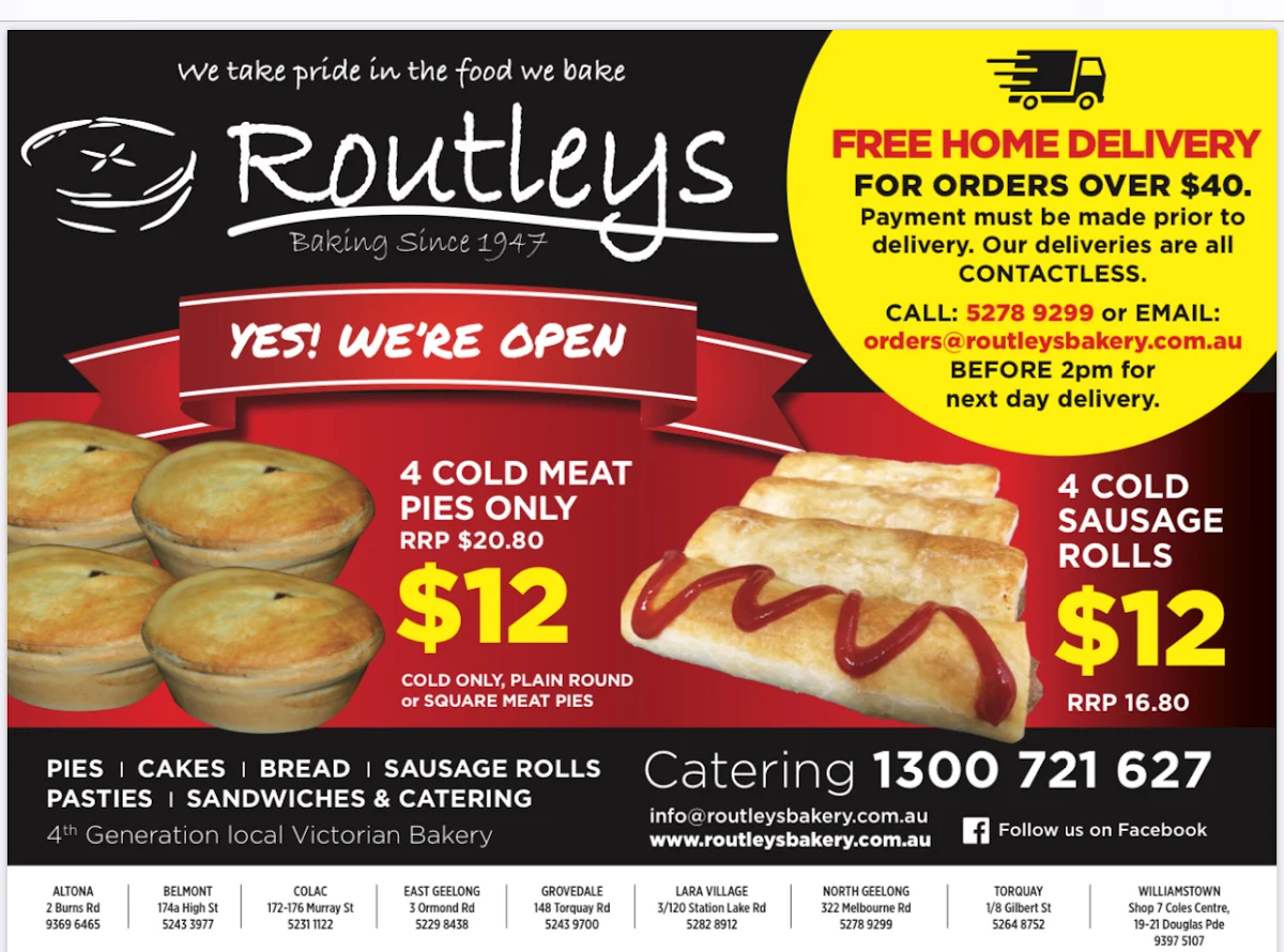 Menu, Routley's Bakery North Geelong
