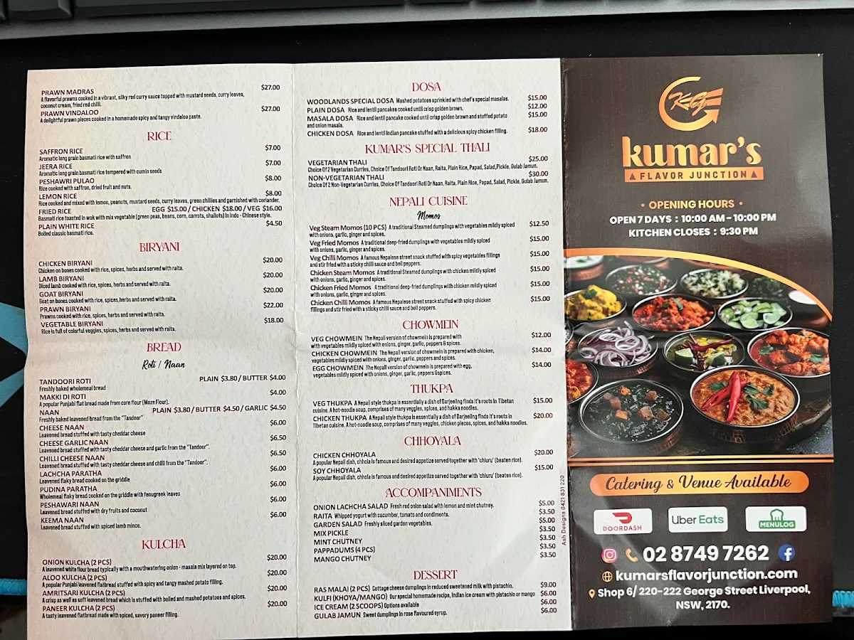 Menu, Kumar's Flavor Junction