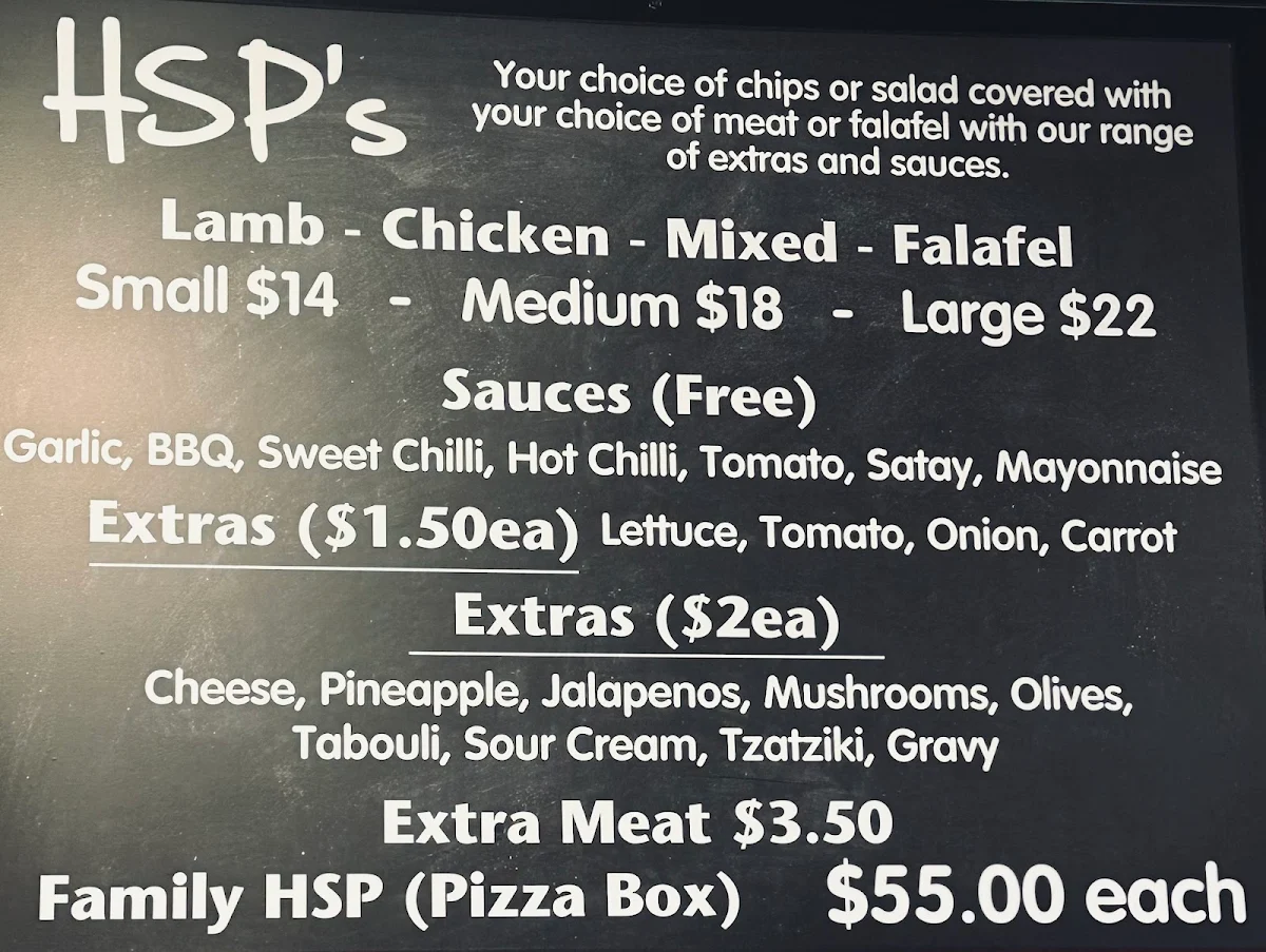 Menu, Kebabman Geelong