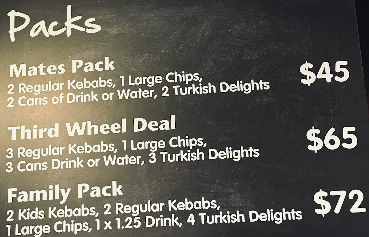 Menu, Kebabman Geelong