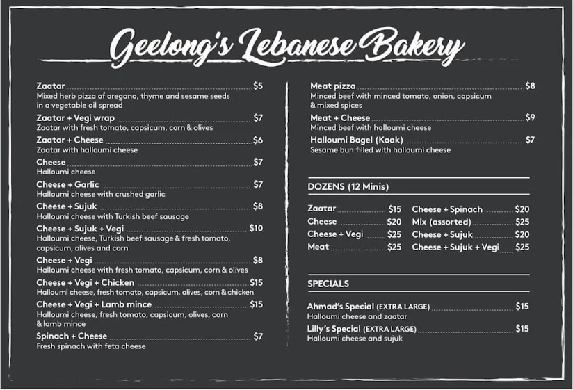 Menu, Kebabman Geelong