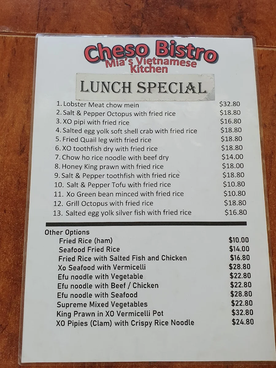 Menu, Mia's Vietnamese Kitchen