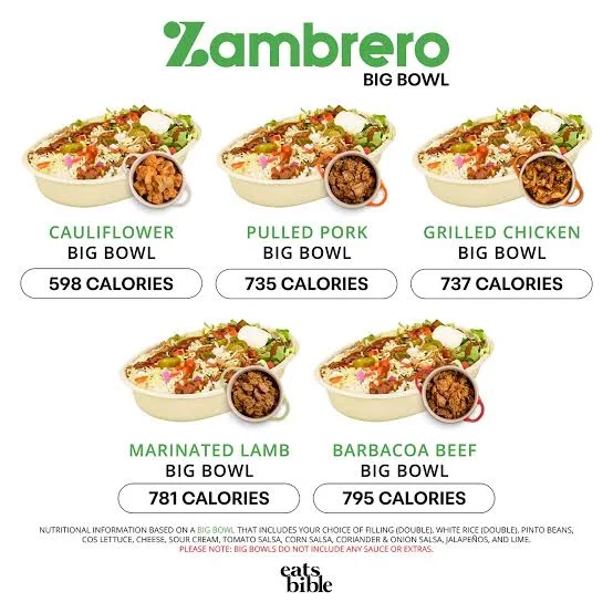 Menu, Zambrero Byford
