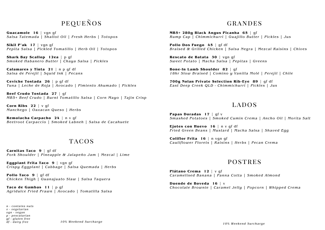 Menu, Bóveda