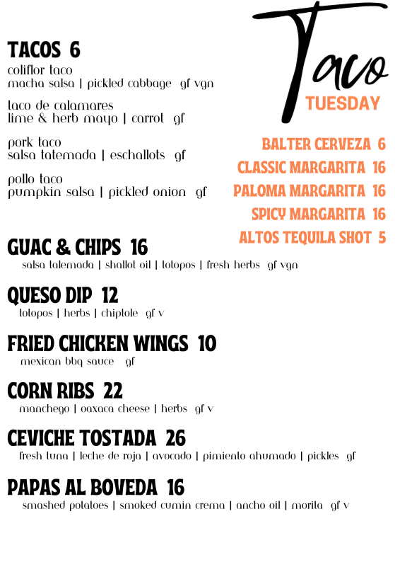 Menu, Bóveda