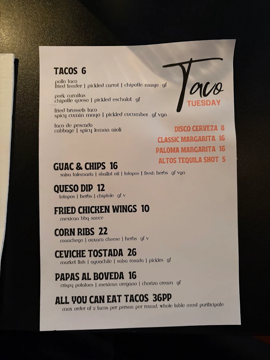 Menu, Bóveda