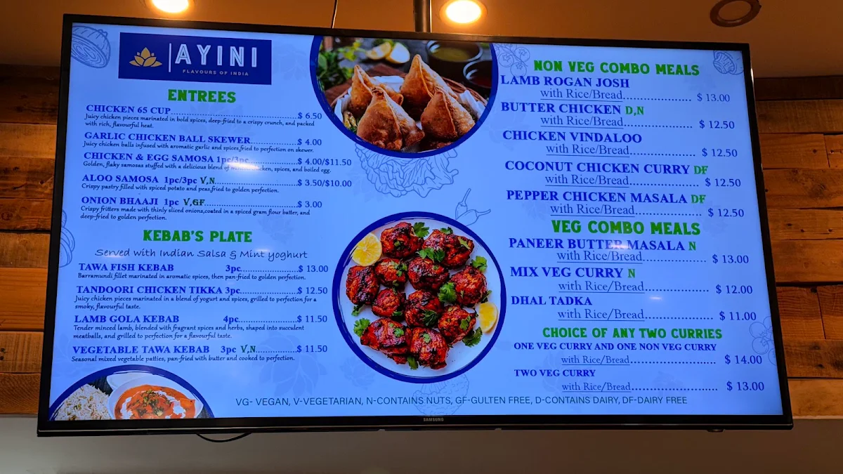 Menu, AYINI Flavours of India