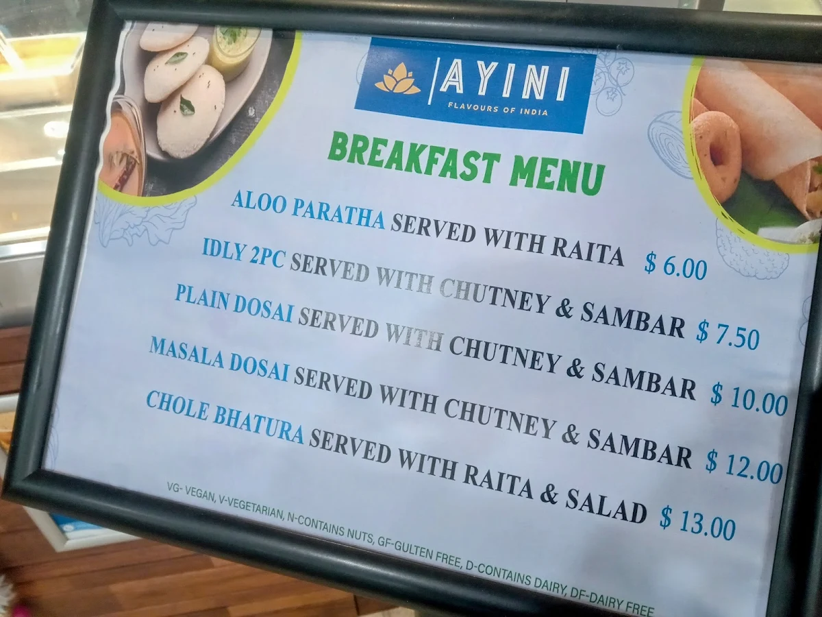 Menu, AYINI Flavours of India