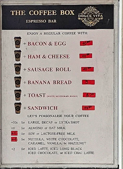 Menu, Coffee Box, Oxford Street