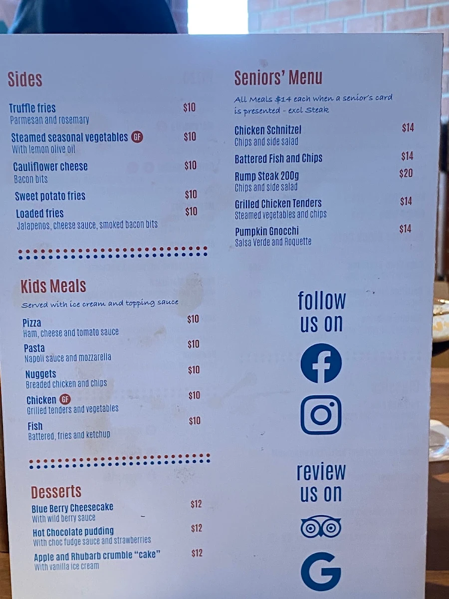 Menu, Pimpama Pavilion