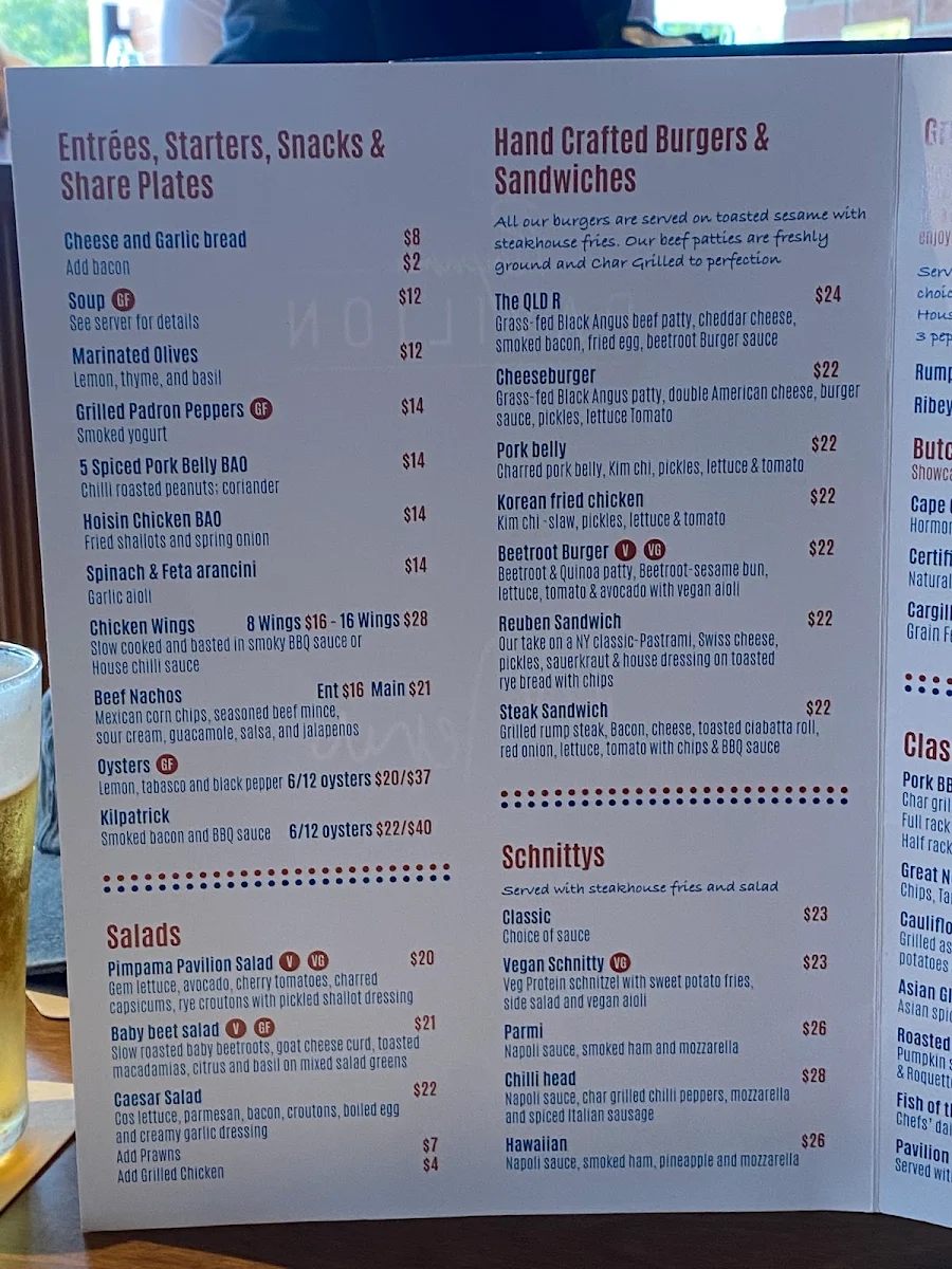 Menu, Pimpama Pavilion
