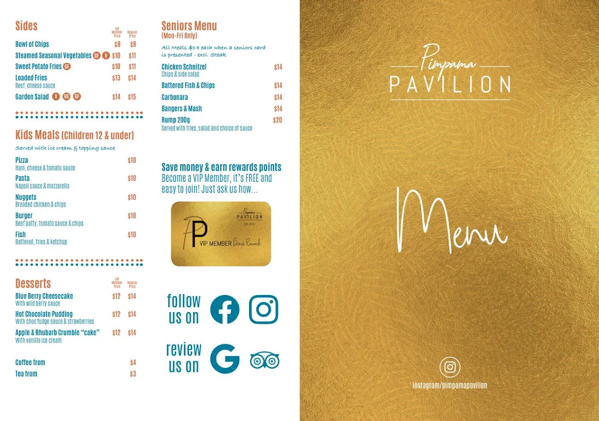 Menu, Pimpama Pavilion