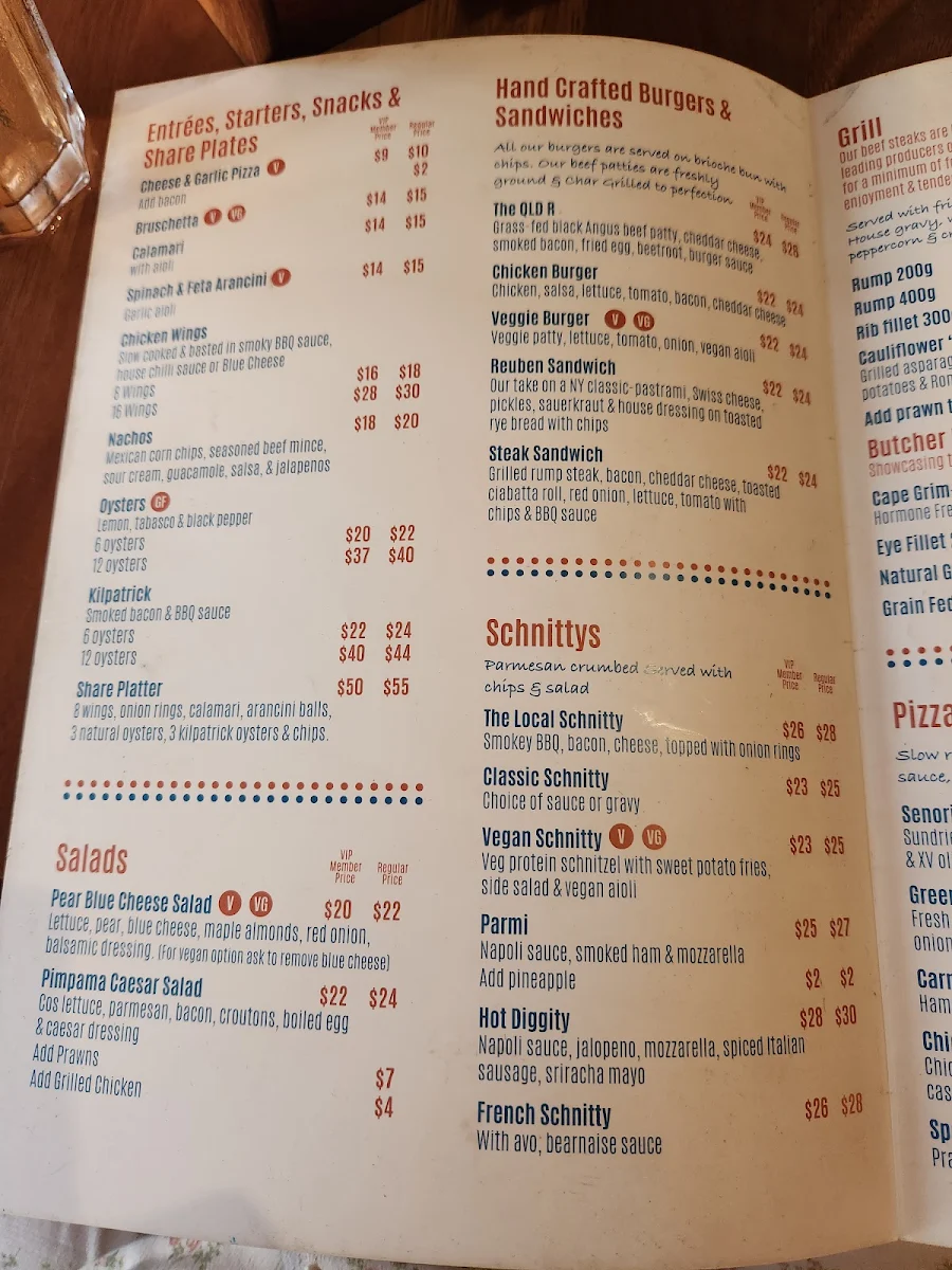 Menu, Pimpama Pavilion