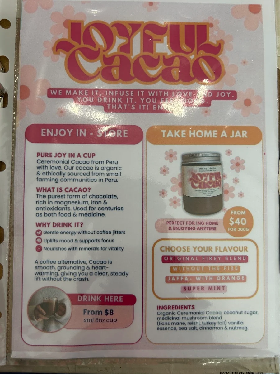 Menu, The JOY Cafe