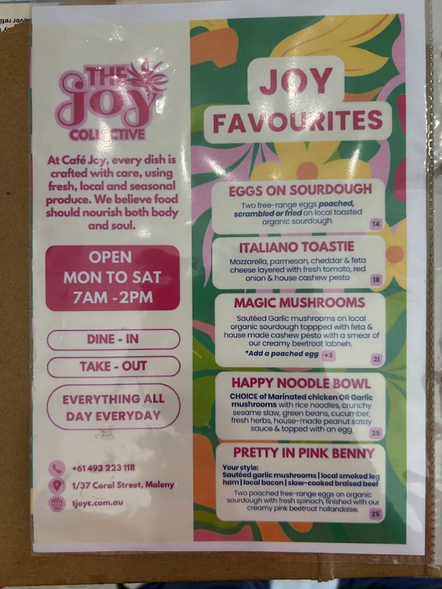 Menu, The JOY Cafe