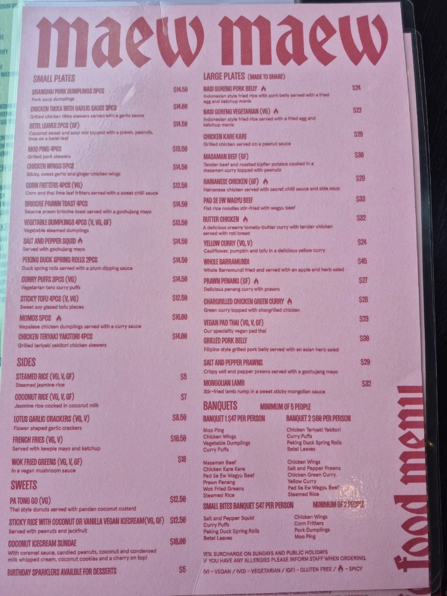 Menu, MAEW MAEW