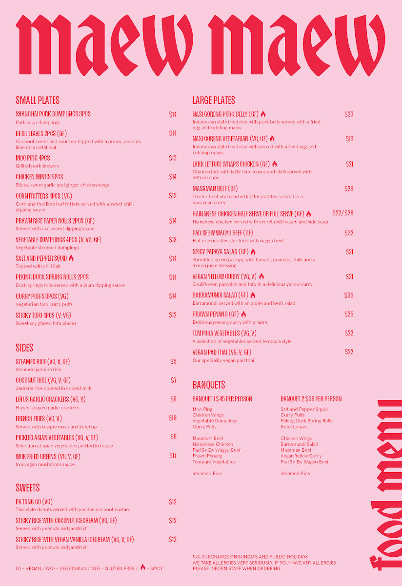 Menu, MAEW MAEW