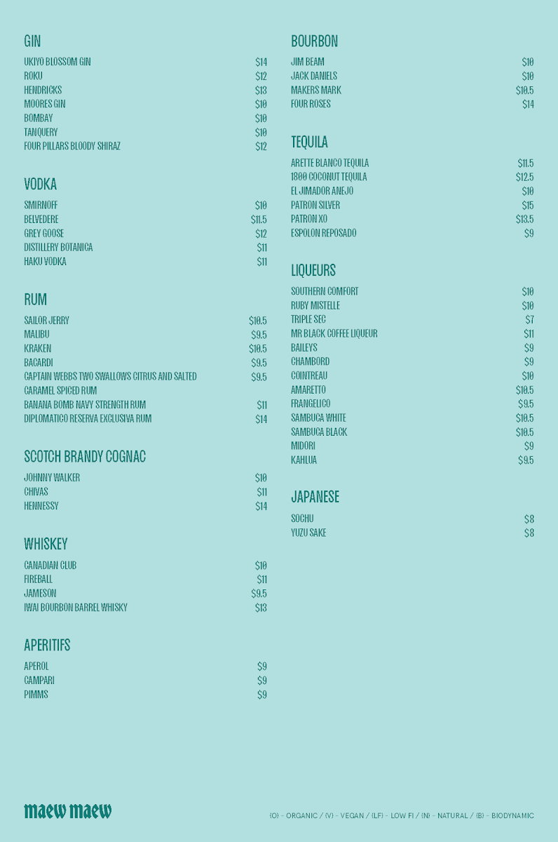 Menu, MAEW MAEW