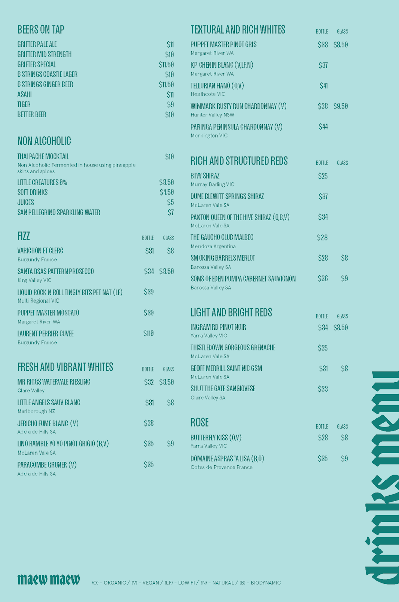 Menu, MAEW MAEW