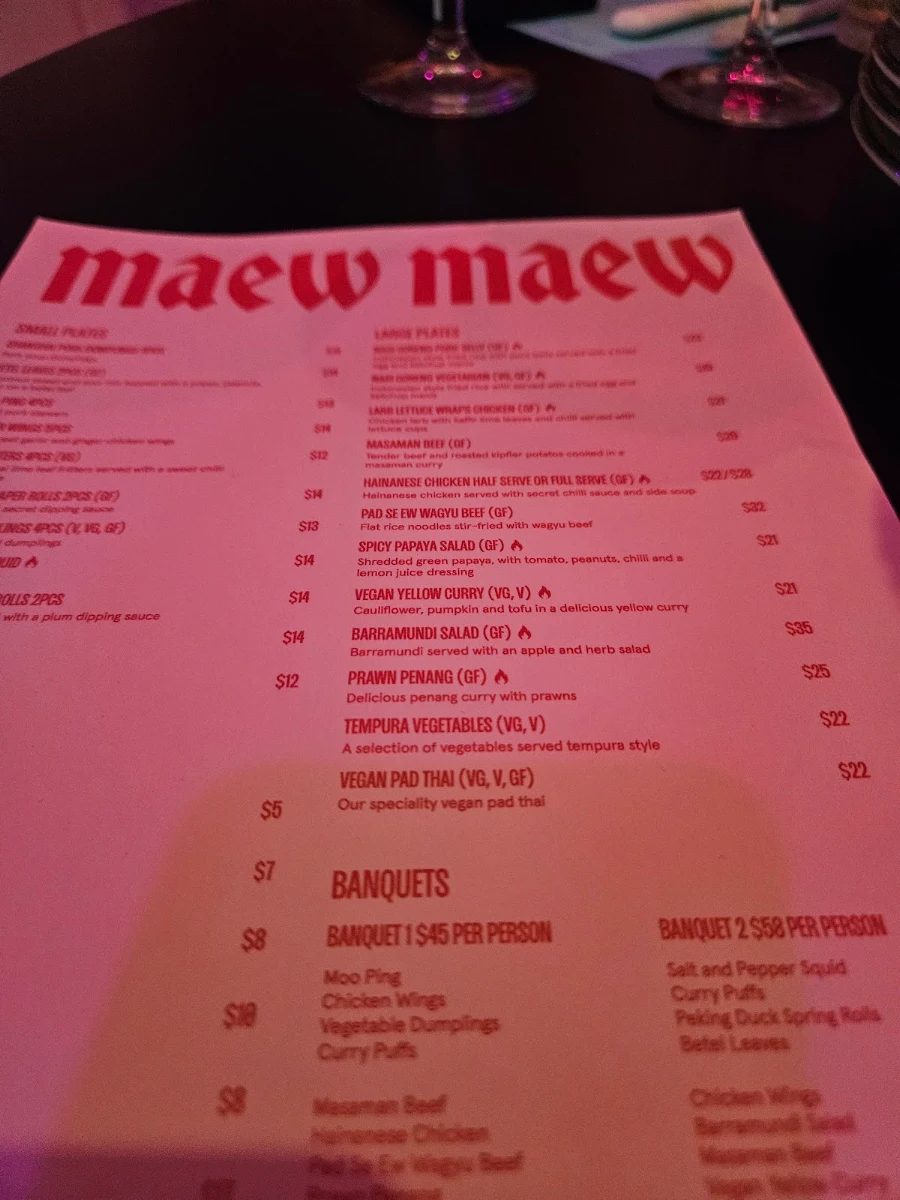 Menu, MAEW MAEW