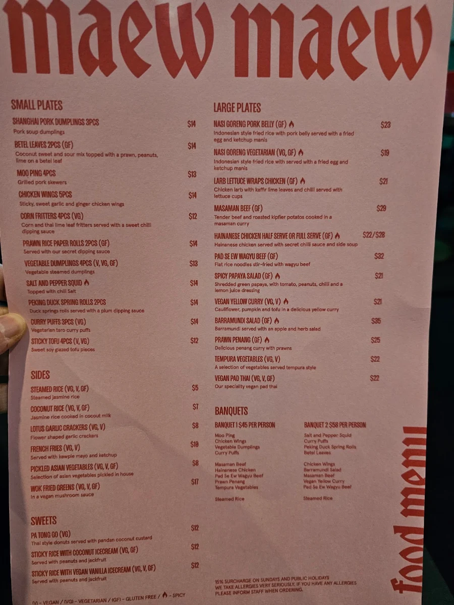 Menu, MAEW MAEW