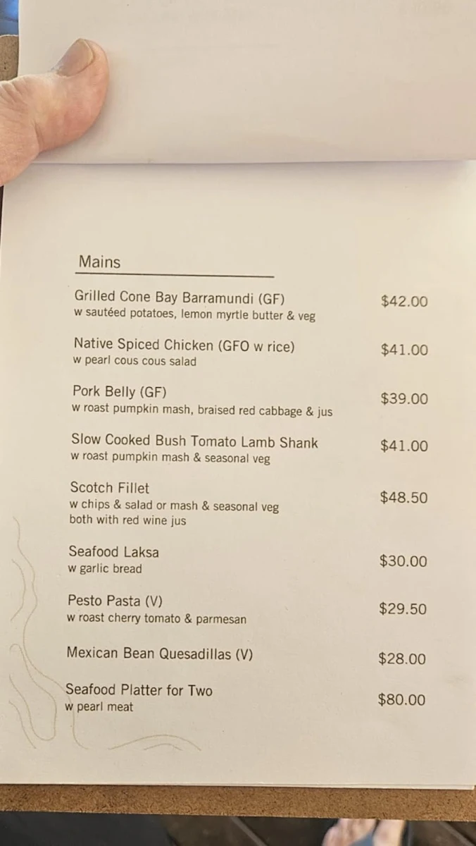Menu, Cygnet Bay Restaurant and Licensed Cafe
