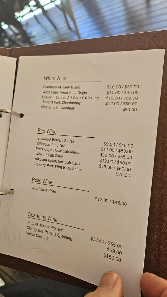 Menu, Cygnet Bay Restaurant and Licensed Cafe